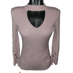 Moffi Pink Ribbed Knit Top With Cutout Neckline and Grommet Sleeves S